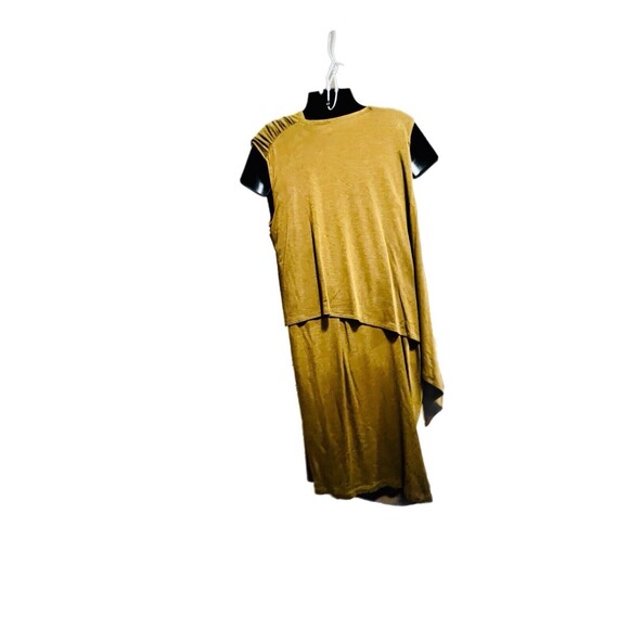Donna Karen New York Dress Khaki Jersey Draped Layered M Goddess Look - Picture 3 of 9